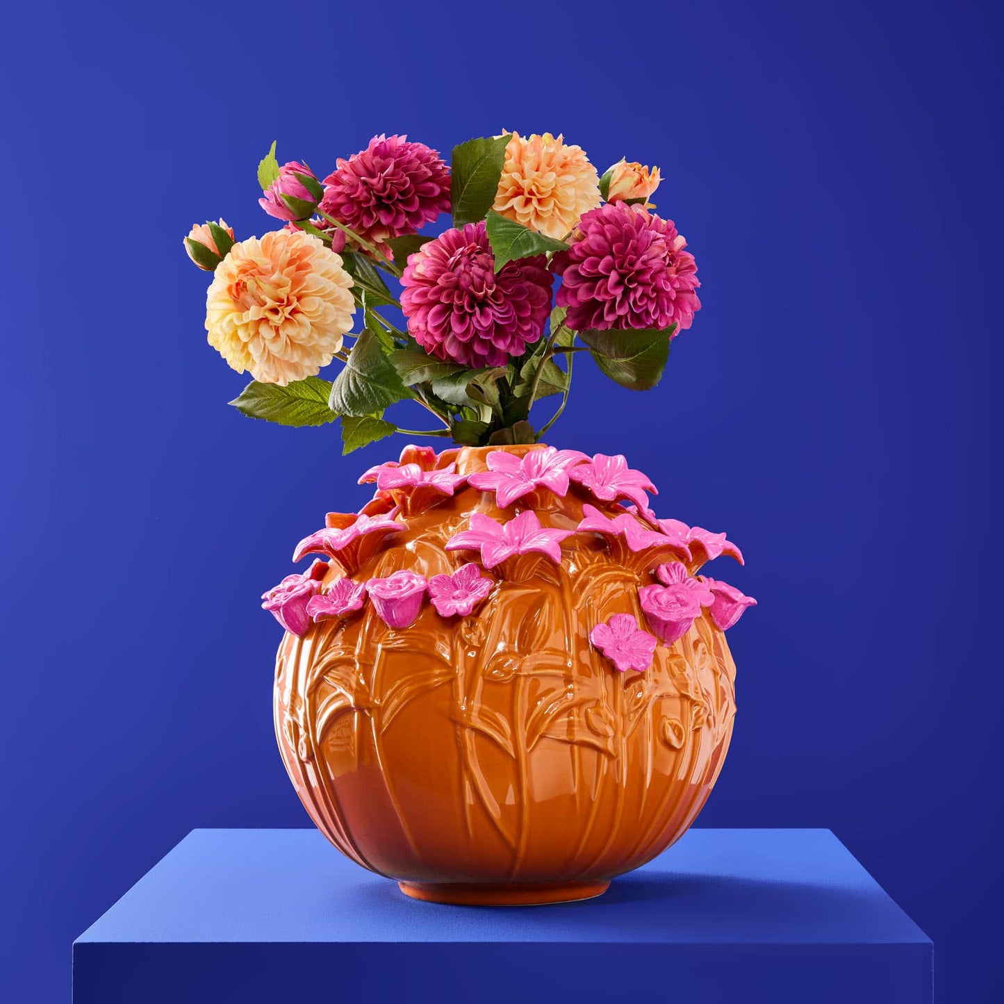 Verano Vase, Orange/Pink Stoneware, 34 x 29.5 cm