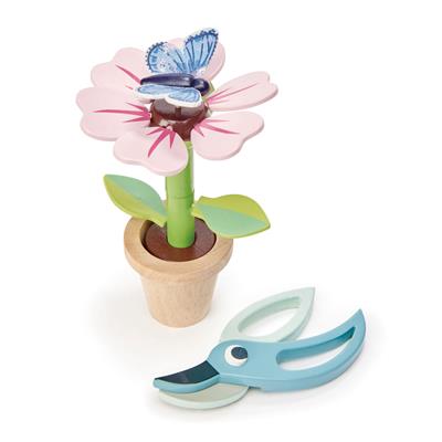 Tender Leaf Jardinage: SET POT DE FLEURS avec FLEUR & PAPILLON 10,5x10x17,5cm, avec sécateurs, en bois, en boîte 11,6x7,1x17cm, 3+