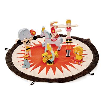 Tender Leaf Premier Âge: CIRQUE dans un SAC DE RANGEMENT 45x45x13,3cm, avec impression, avec accessoires, en bois, en boîte 18,4x10,2x20,3cm, 3+