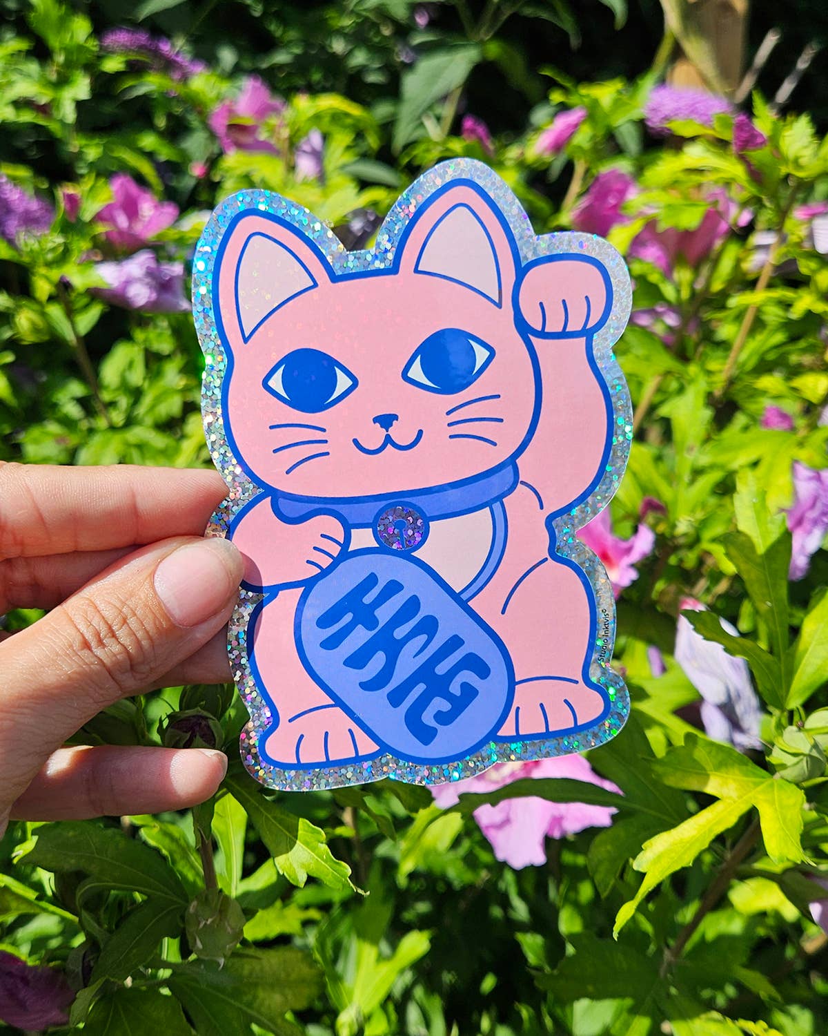 Maneki Neko Lucky Cat Glitter Sticker