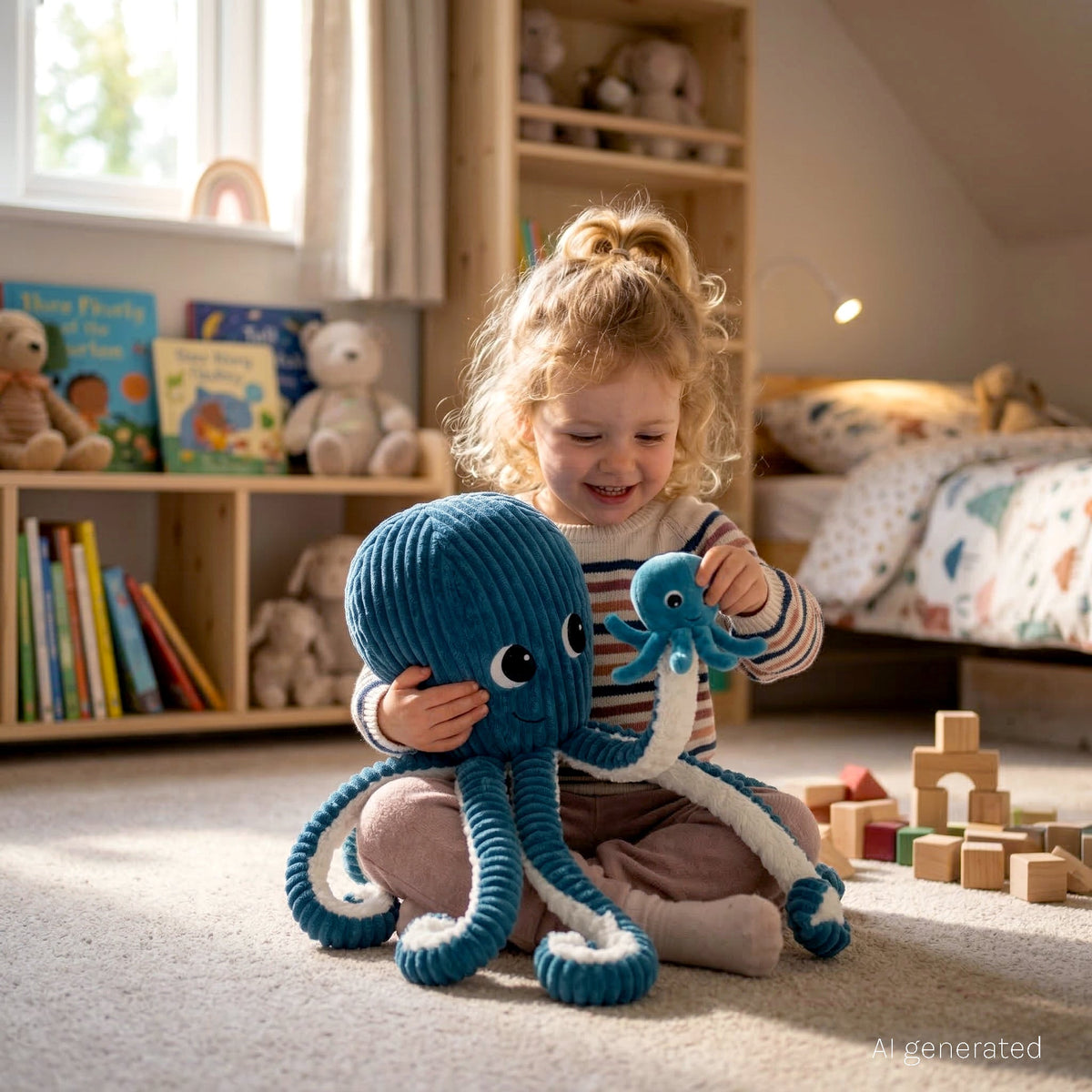 Peluche pieuvre Filou maman et son bébé bleu – Les Ptipotos
