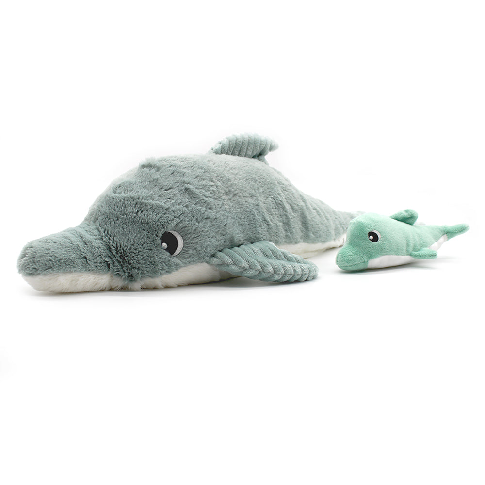 Peluche dauphin Tofou maman et son bébé vert menthe – Les Ptipotos
