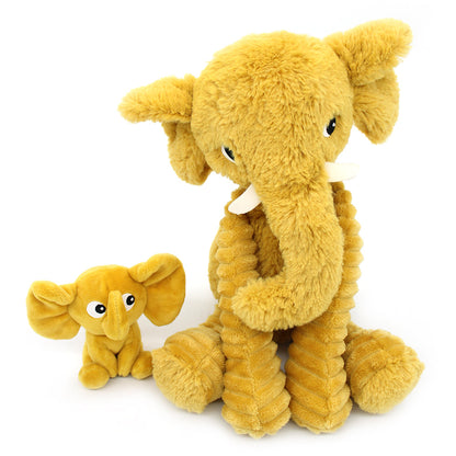 Peluche éléphant Dimoitou maman et son bébé jaune moutarde – Les Ptipotos