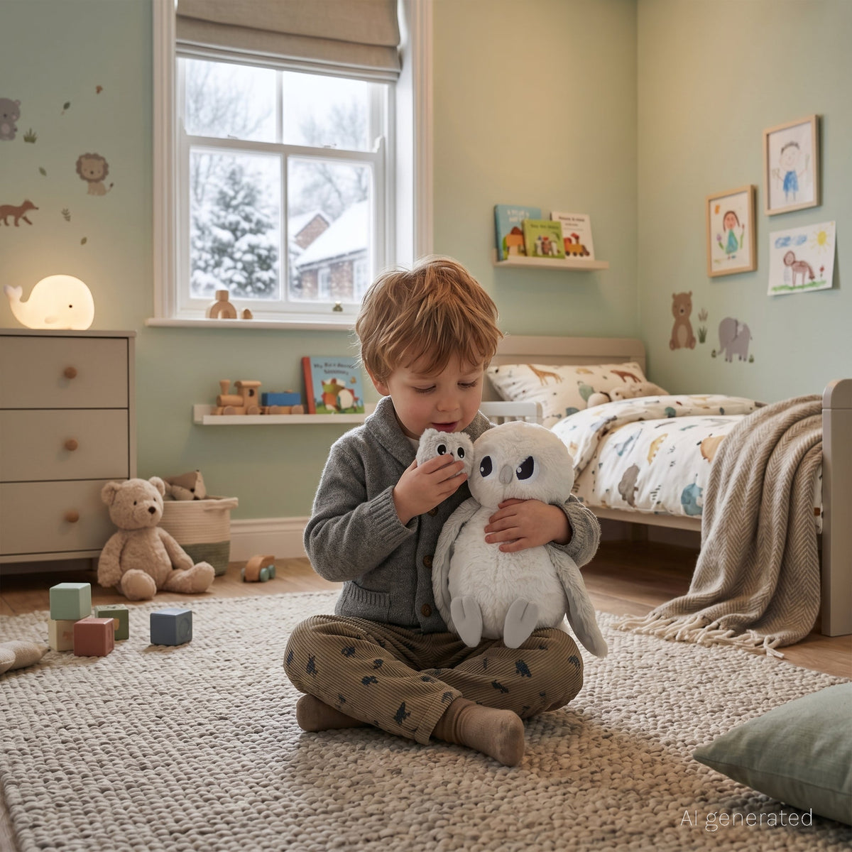 Peluche chouette polaire Coucou maman et son bébé gris clair – Les Ptipotos