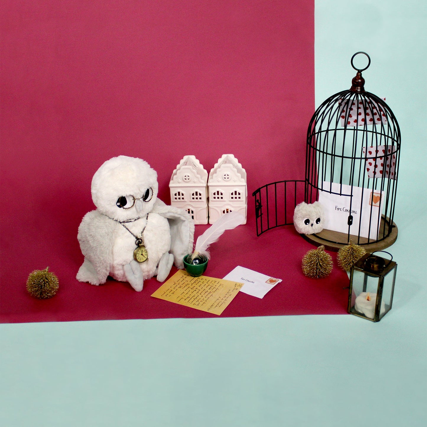 Peluche chouette polaire Coucou maman et son bébé gris clair – Les Ptipotos – vue 10