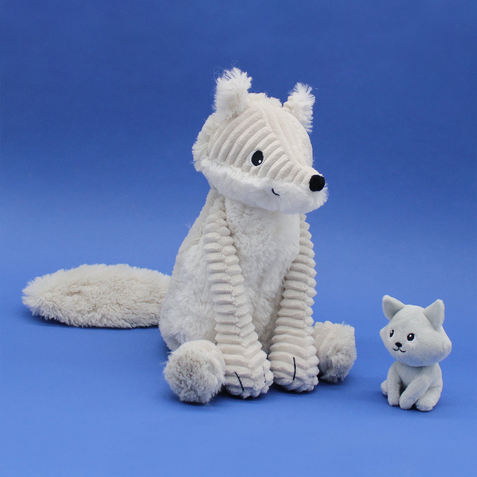 Peluche renard arctique Frimou maman et son bébé gris clair – Les Ptipotos
