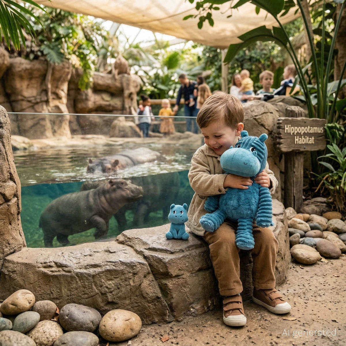 Peluche hippopotame Bibou maman et son bébé bleu – Les Ptipotos