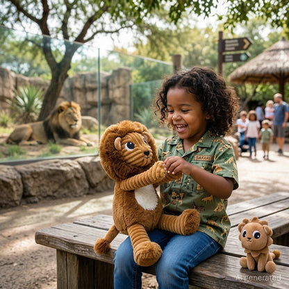 Peluche lion Graou papa et son bébé marron cassonade – Les Ptipotos – vue 2