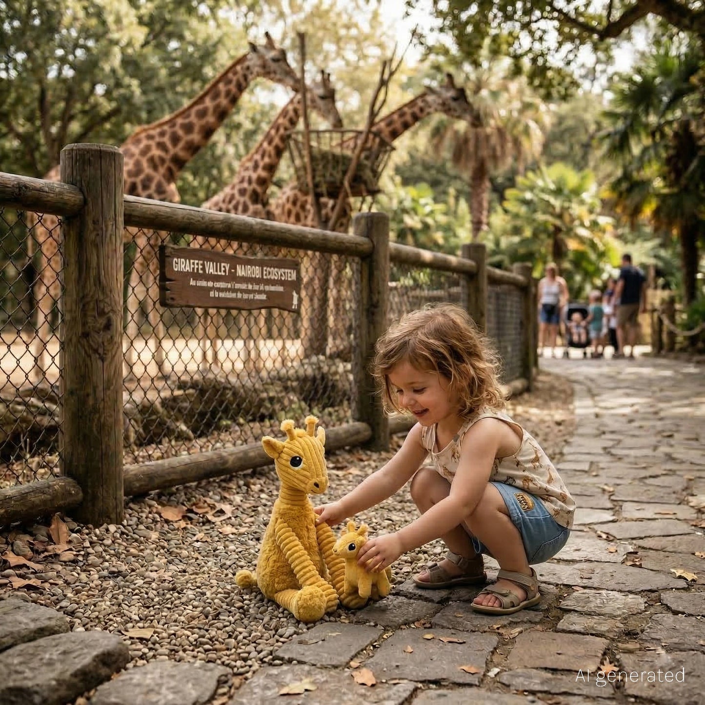 Peluche girafe Loncou maman et son bébé jaune moutarde – Les Ptipotos – vue 2