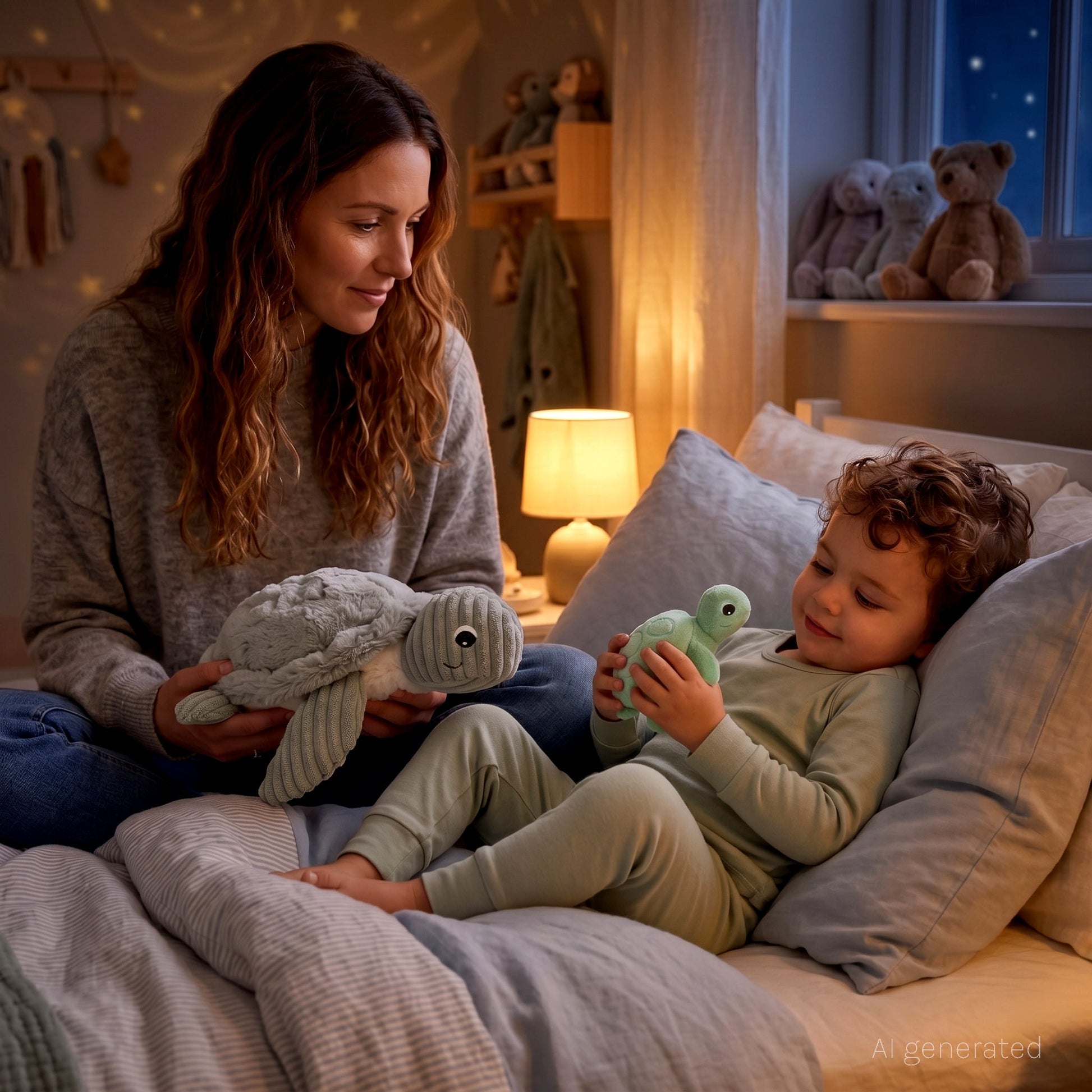 Peluche tortue Sauvenou maman et son bébé rose – Les Ptipotos – vue 2