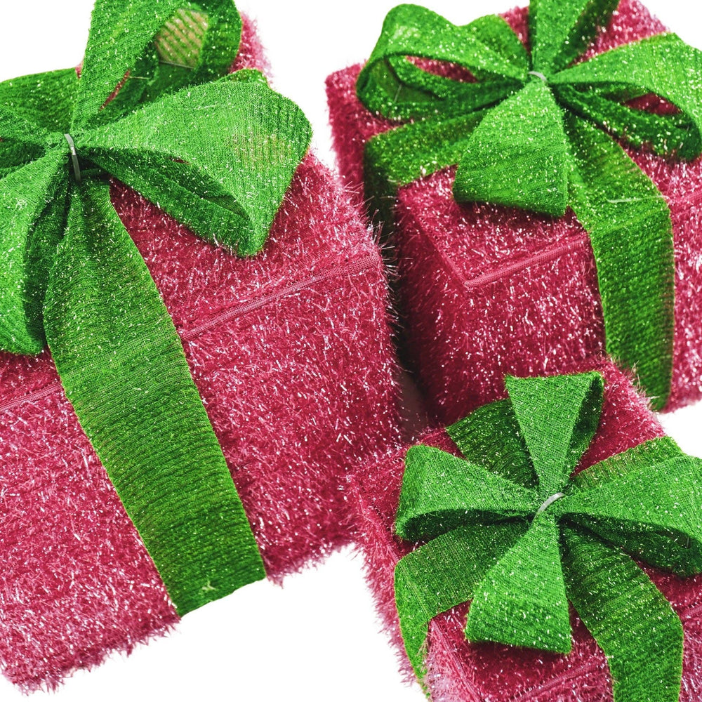 Cadeau de Noël à LED - S3 - Polystyrène - Rose/Vert - 15/20/25cm