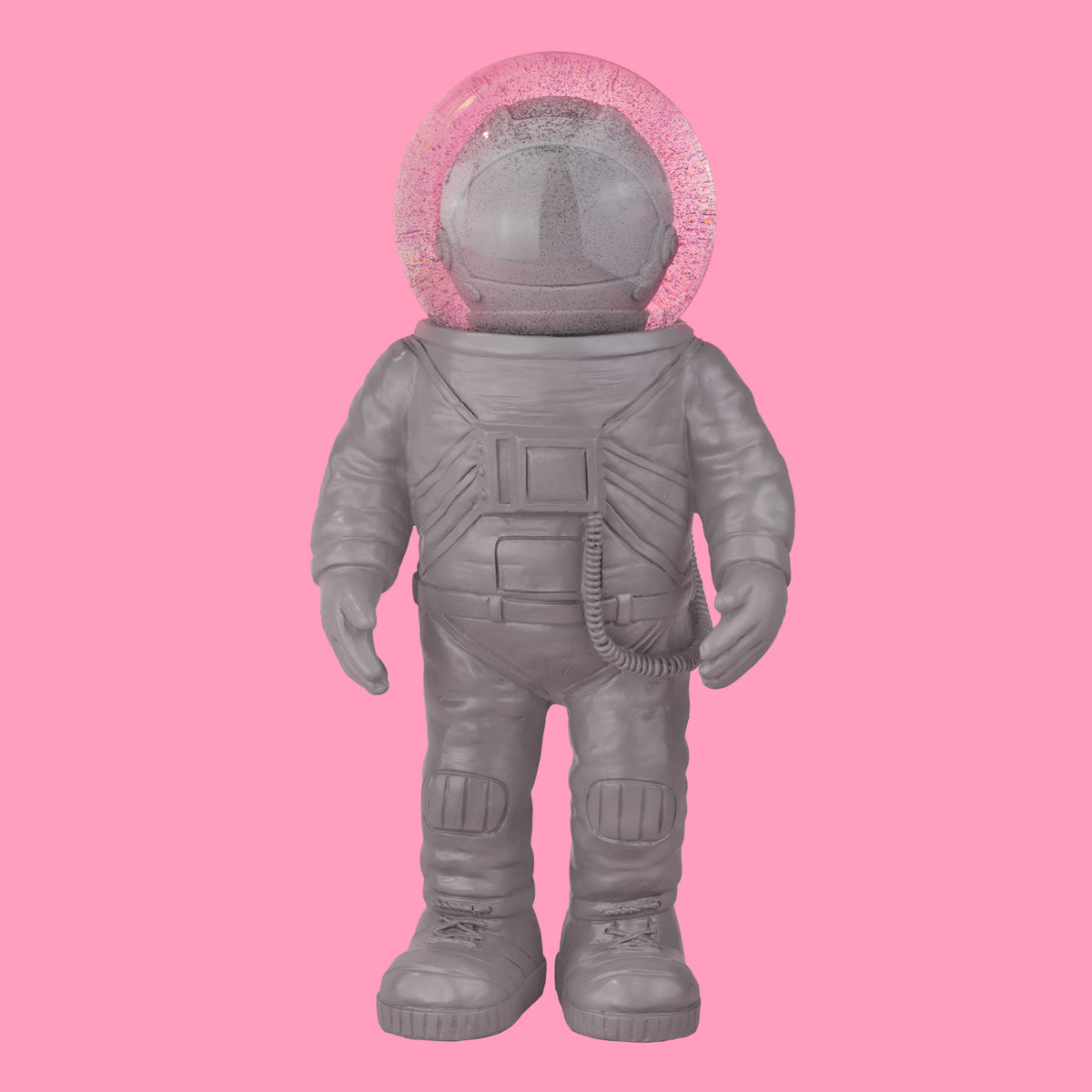 Globo di neve gigante a forma di astronauta grigio