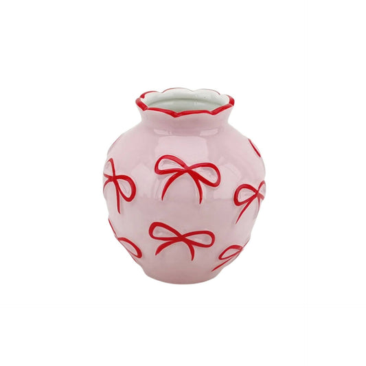 Vase - Vase à fleurs Rubans - Rose clair/Rouge - 13x13x14cm