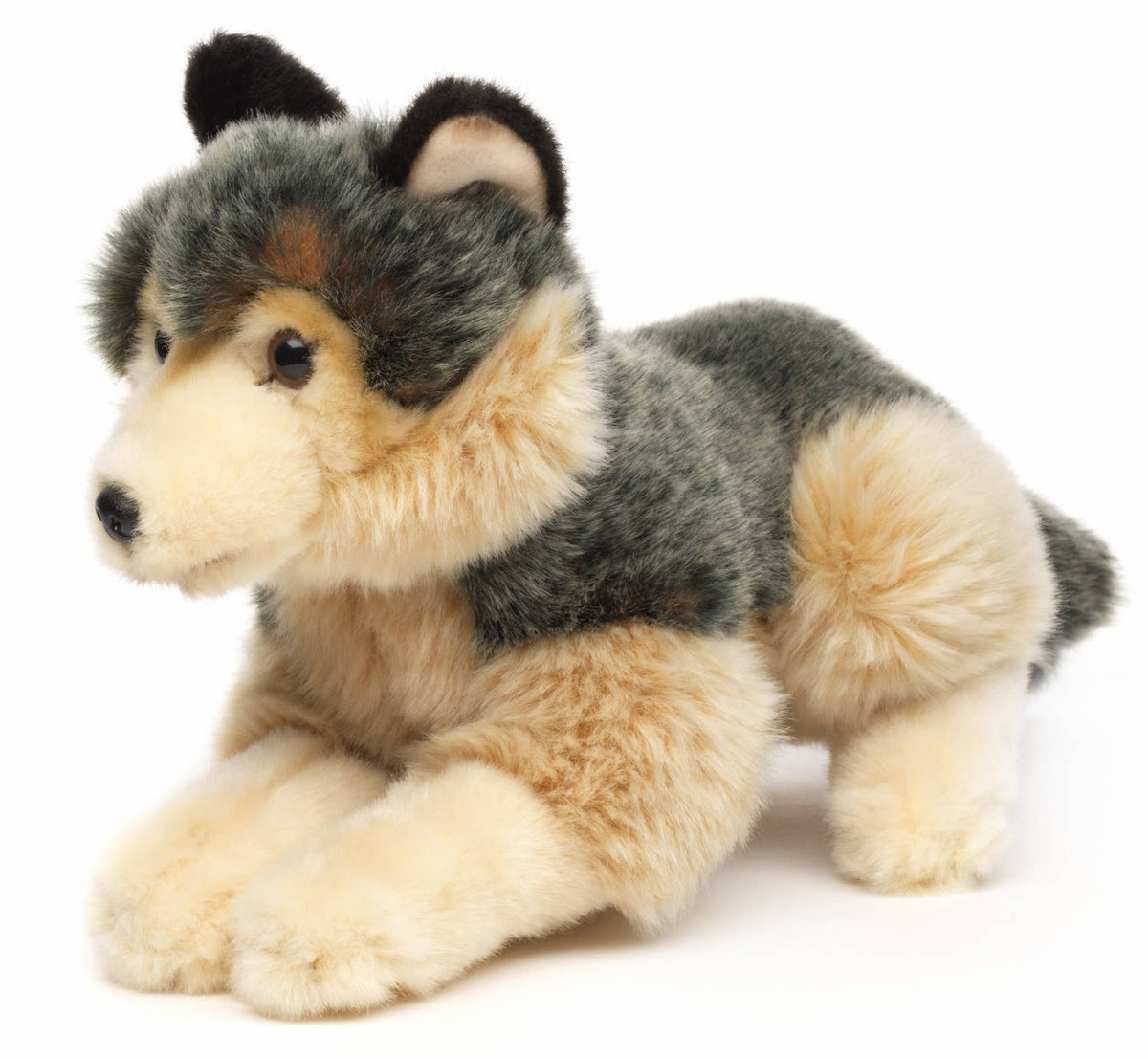 Peluche loup gris couché