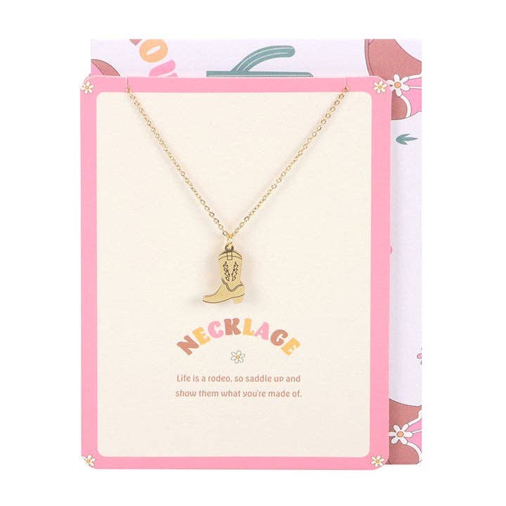 Cowboy boot necklace on greeting card