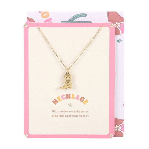 Cowboy boot necklace on greeting card