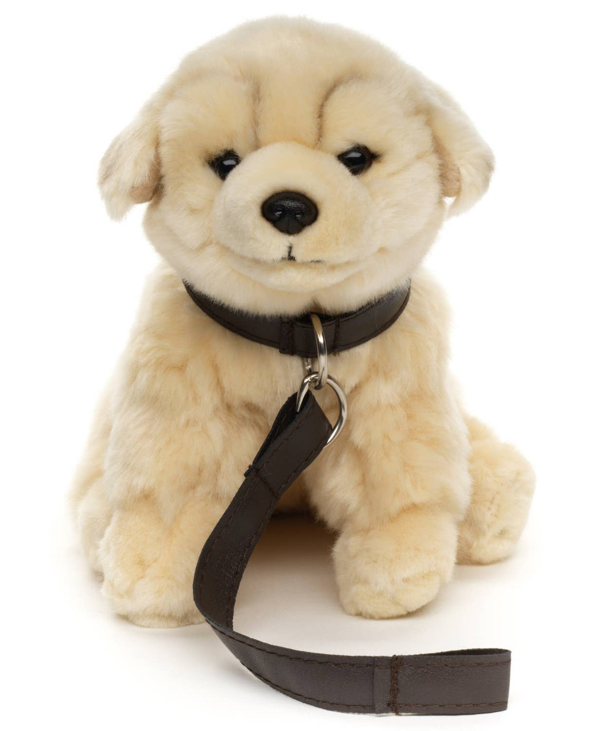 Golden retriever plush toy with leash