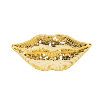 Ornament - Disco - Lips - Glass - Gold - 29x10x13.5cm
