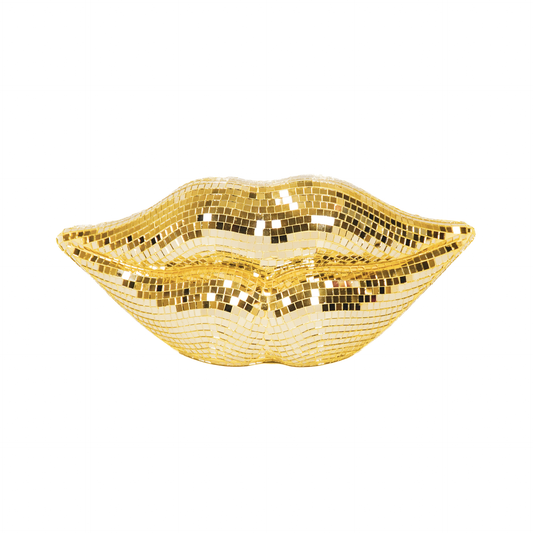 Ornament - Disco - Lips - Glass - Gold - 29x10x13.5cm