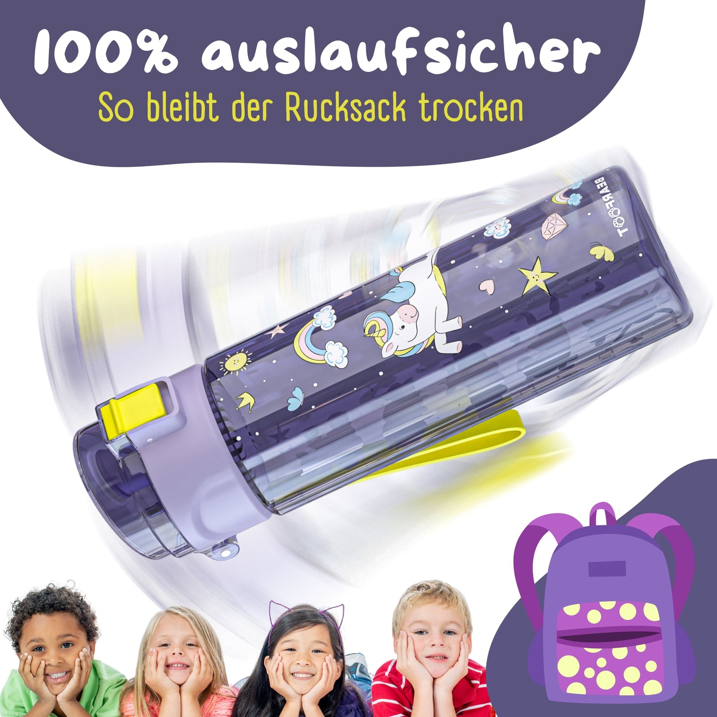 Kids' water bottle, 500ml, lightweight water bottle - Unicorn