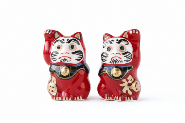 Daruma Lucky Cat Earthenware Figurine