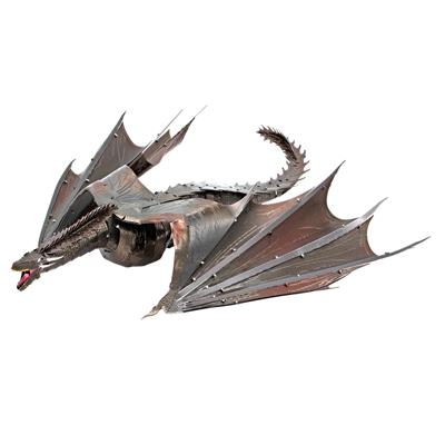 MetalEarth: ICONX - GAME OF THRONES / DROGON 21x19x4cm, maquette 3D en métal avec 2 feuilles multicolorées, sur carte, 14+