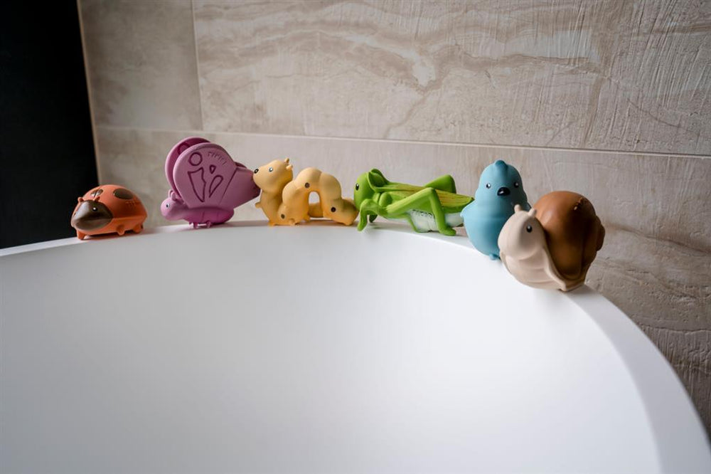 Set aus 6 Garden Friends – Rassel, Beißspielzeug & Badespielzeug