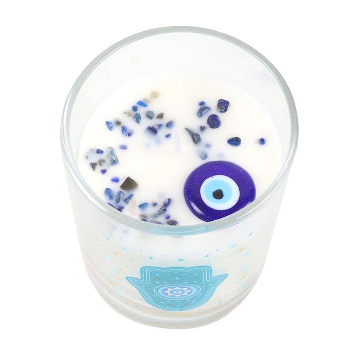 White Rose Hamsa Hand Candle with Crystals