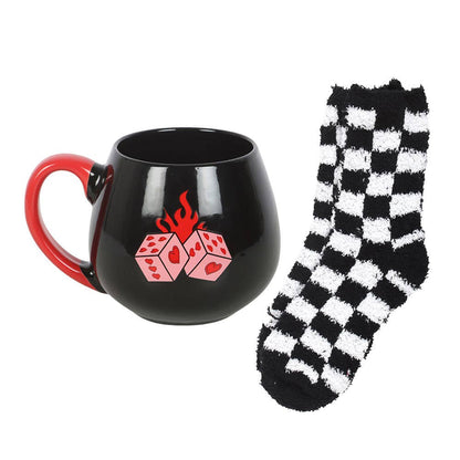 Rebel Romance Mug &amp; Socks Gift Set – Flaming Dice