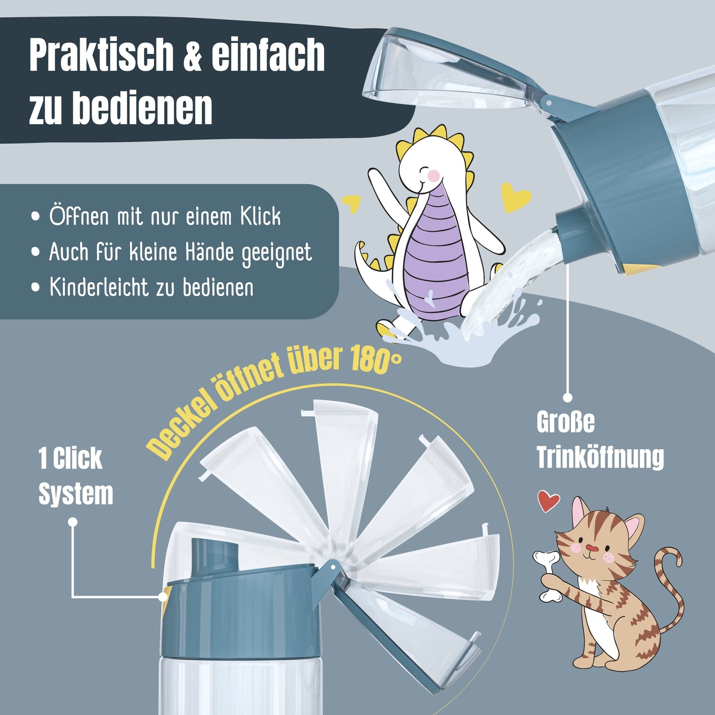 Trinkflasche Kinder, leichte Wasserflasche - Bagger & Affe