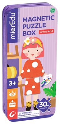 MierEdu BOÎTE DE PUZZLE MAGNÉTIQUE voyage: ARTISTE 9x3,3x20,3cm, contient 2 scènes et plus de 30 pièces de puzzle magnétiques, dans une boîte en métal, 3+