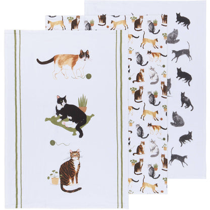 Set of 3 Cat Tea Towels