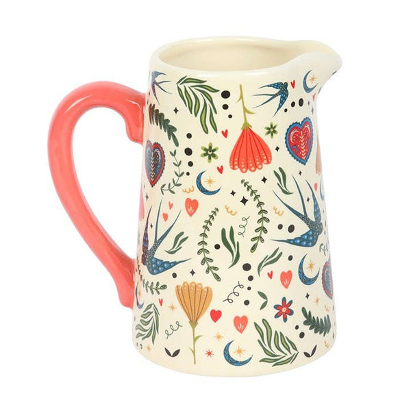 Pichet Motif Folk Fleurs Crème