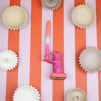 Candle holder - Mouse - Polyresin - Pink/Red - 8x10x17cm