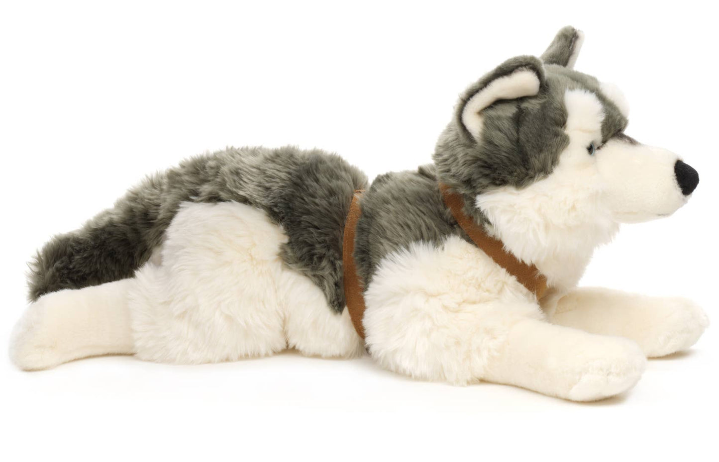 Husky plush toy, lying down (with harness)