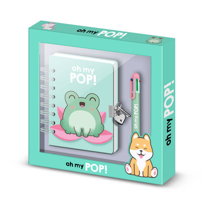 Coffret Journal + Stylo 6 Couleurs Oh My Pop! « Froggy » – Turquoise