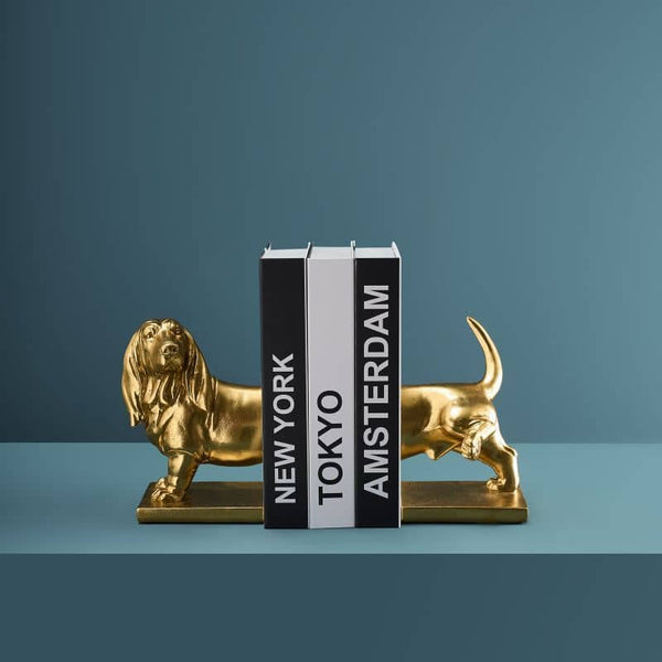 S/2 Dachshund Bookends, Gold 27.5 x 14 x 20 cm