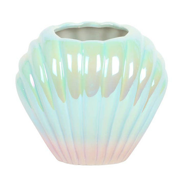 Vaso per fiori a forma di conchiglia iridescente