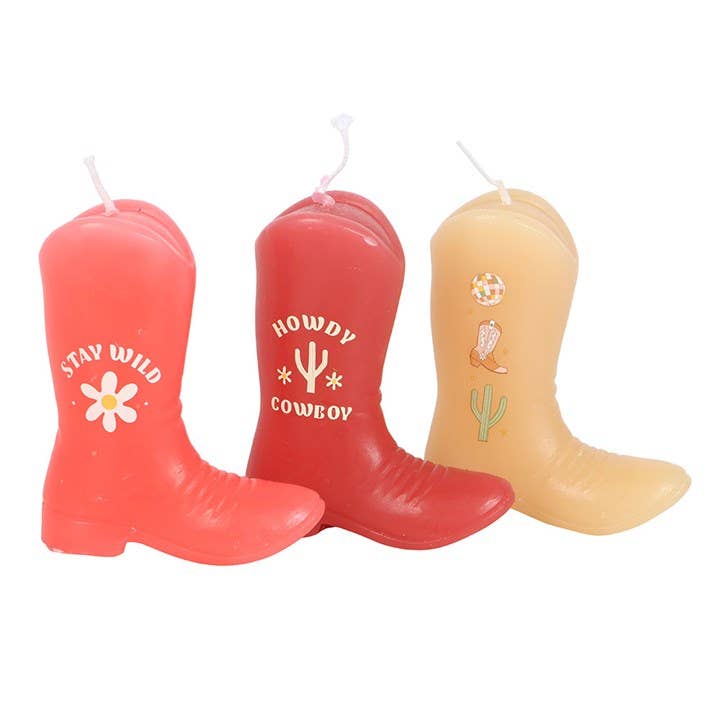 Ensemble de 3 bougies en forme de bottes de cowboy