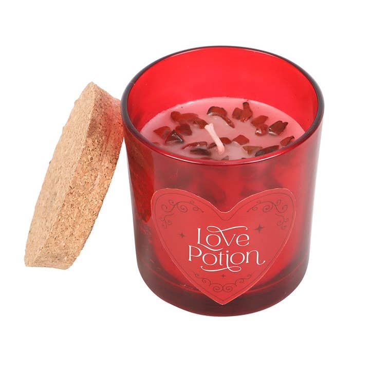 Red Jasper Crystal Candle with Raspberry Scent "Love Potion" for Valentine's Day