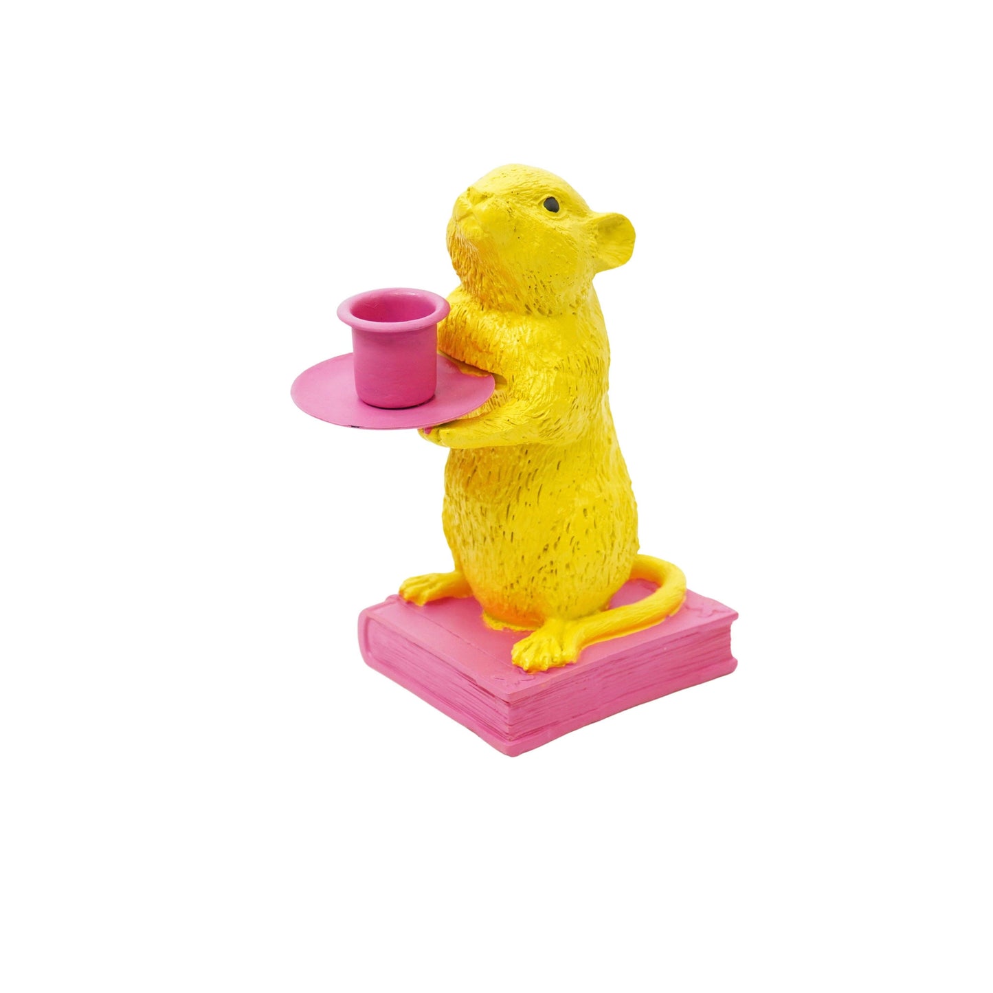 Candle holder - Mouse - Polyresin - Yellow/Pink - 8x10x17cm