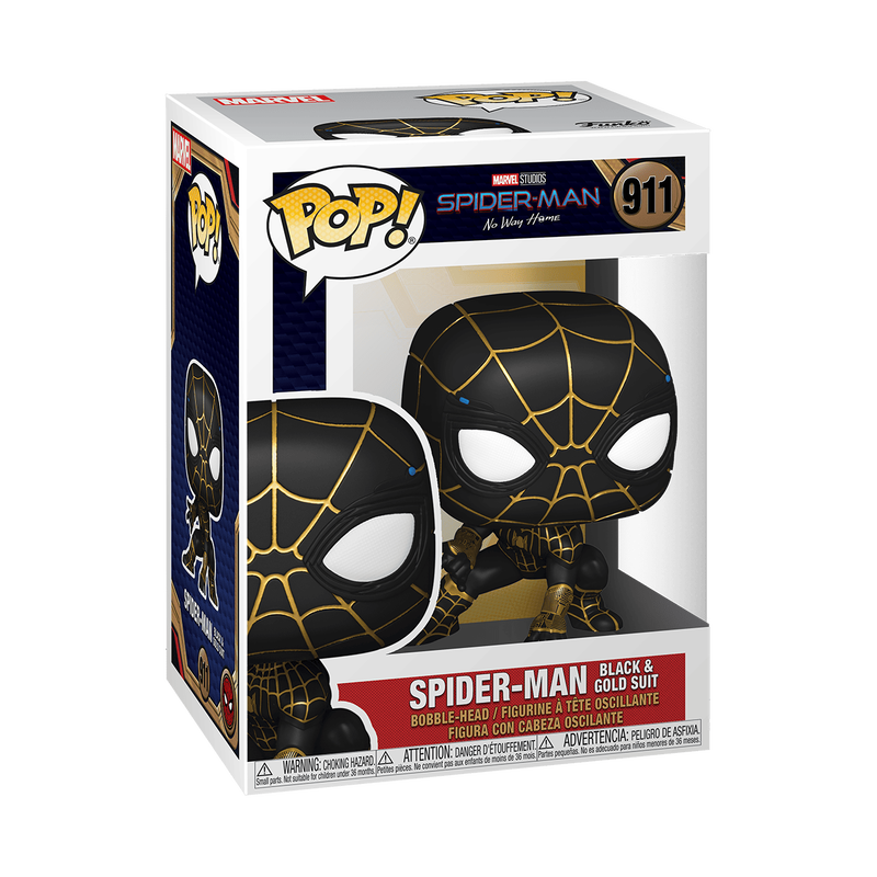 pop spider man black gold suit 911