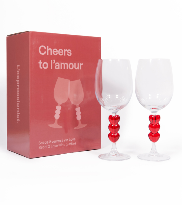Set of two heart wine glasses