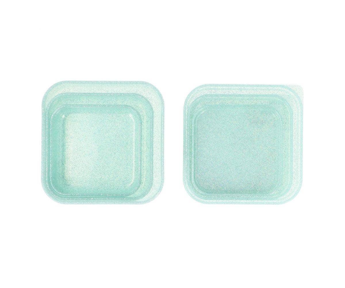 3 contenitori per il pranzo color turchese con glitter acquamarina
