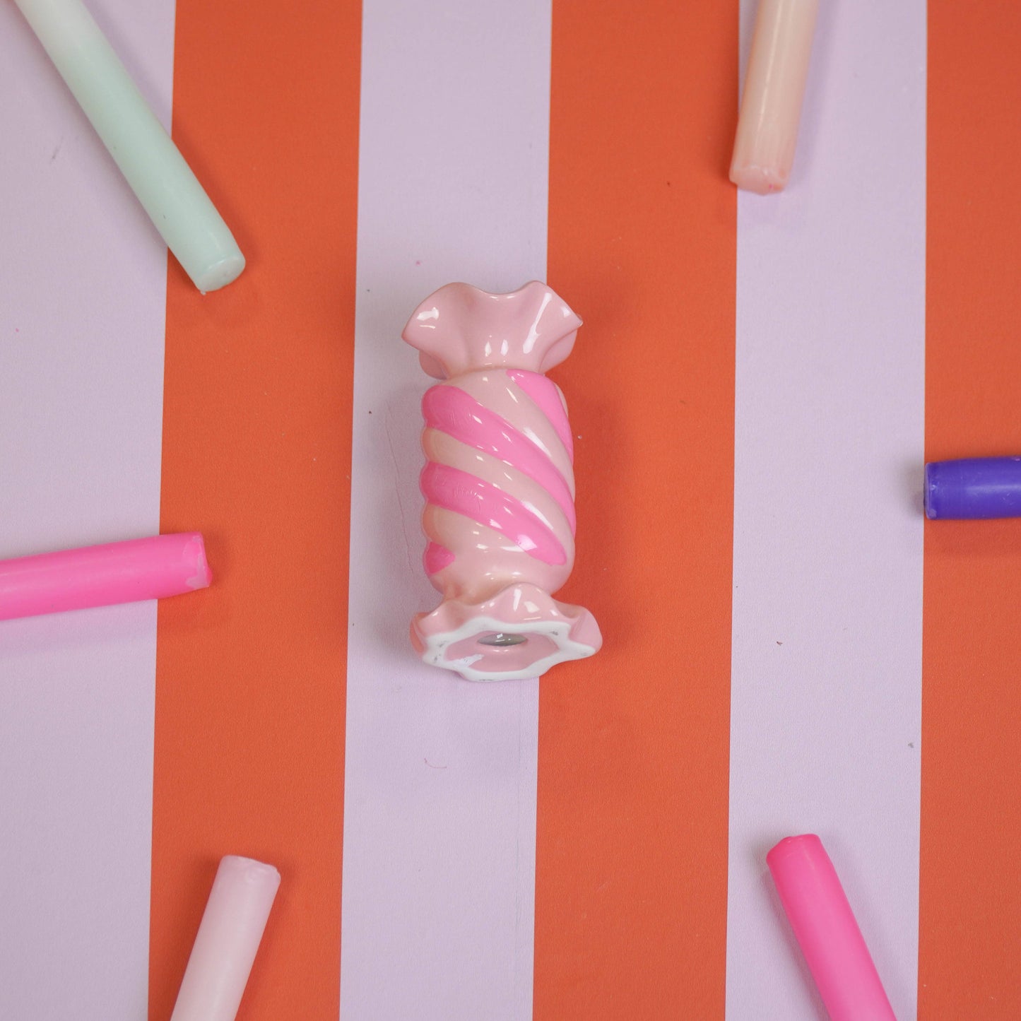 Candlestick - Toffee Candy - Ceramic - Pink/Neon - 7.5x7.5x13 cm