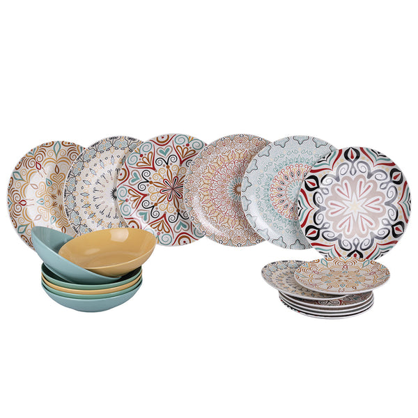 18-piece decorated porcelain dinner set, 6 different table settings, Sharm - 5909276