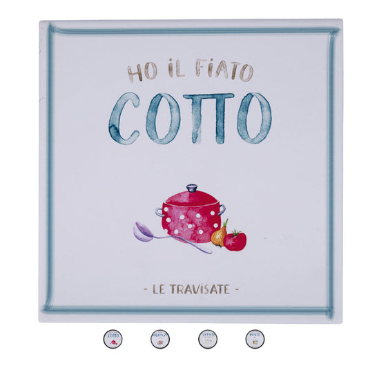 Squared ceramic trivet, heat-insulating cork base, Le Travisate