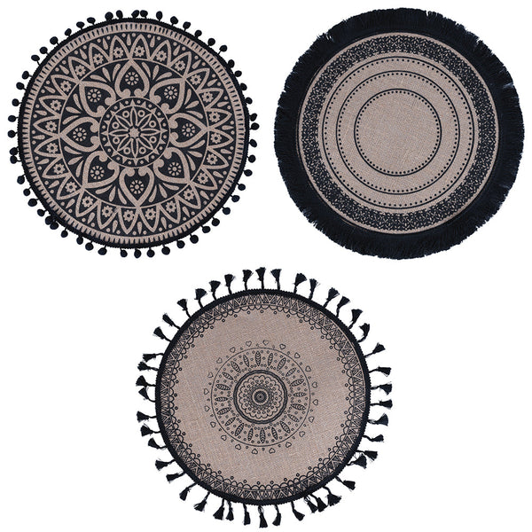 BLACK JUTE PLACEMAT 3 ASS - 5914041