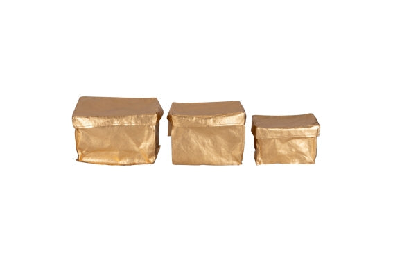 GOLD RECTANGULAR BASKETS SET 3 PCS / LID - 5921016