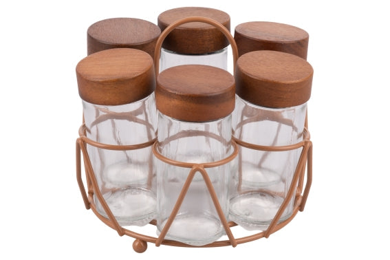 5 TONI SET 6 JARS 90 ML GLASS/RUST-COLORED STAND - 5921313